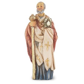 Hand Painted Resin Catholic Patron Saint Statuette with Prayer Card, 4 Inch (Saint St Nicholas)