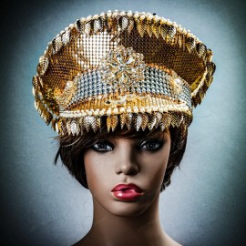 ILOVEMASKS Gold FESTIVAL STEAMPUNK BURNING-MAN SPARKLY Head-Dresse Half Captains Party Hat