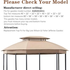 Replacement Gazebo Cover Fit for Big Lots Wilson & Fisher Jefferies Gazebo Model A101013211,A101014900,A111016800,(Light Beige)