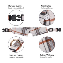 Faleela Collar de perro de algodón a cuadros suave y lindo, collar de perro con hebilla de liberación rápida, collar de corbatín ajustable para perros pequeños, medianos y grandes (mediano, beige)