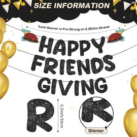 Fulmoon Pre Strung Happy Friends Giving Banner Funny Thanksgiving Turkey Sign Friendsgiving Party Decorations Fall Thankful Party Supplies for Home Indoor Outdoor Outside (Black)