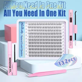 Natural Lash Clusters Kit DIY Lash Extension Kit Wispy Eyelash Extension Kit C Curl Individual Lashes Kit 9-12MM Short Eyelash Clusters with Lash Remover by Newcally