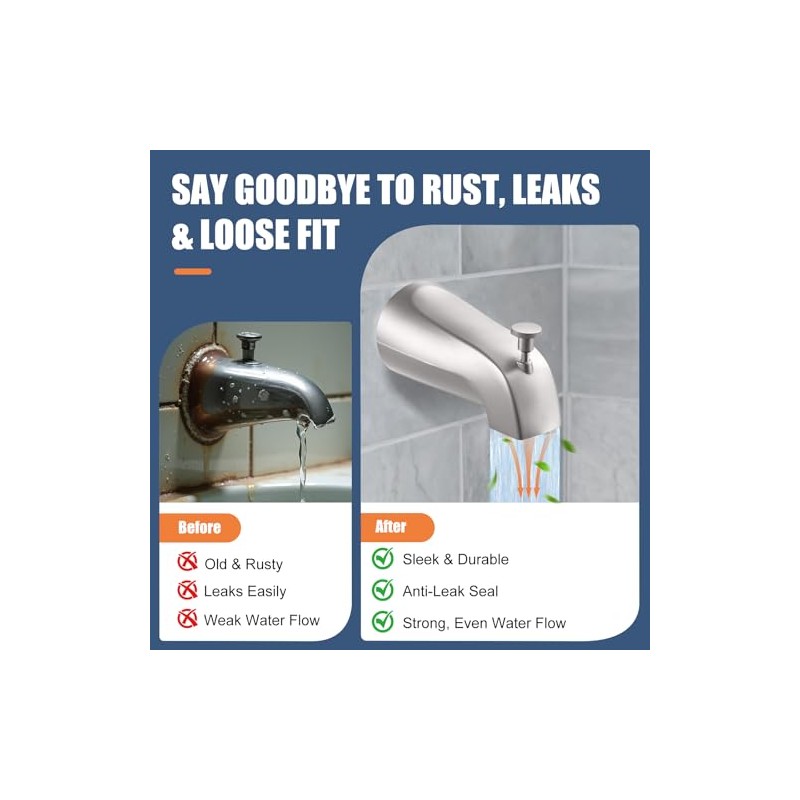Universal Bathtub Tub Spout with Diverter, Fits 1/2" Slip-Fit Copper
