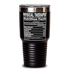 ODDITEES Funny Physical Therapist Tumbler Physical Therapist Nutrition Facts 30oz Stainless Steel Black