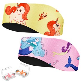 Swimming headband for children and adults, 2 pairs of ear plugs + neoprene headband with Velcro fastener, waterproof and high elasticity for swimming, diving, pool, showering and water sports