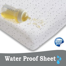 Lilly B. Organic Cotton GOTS 2in1 Pack of 2 Waterproof Crib Sheets, Used Instead of Cot Bed Mattress Protector Compatible with, and All Bedside Cribs, Mini Cribs up to 120x60cm (Stars)