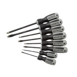 Steelman 8-Piece Diamond Tip Screwdriver Set, Variety of Slotted and Phillips Sizes, Magnetized Tips, Durable Steel, Rust-Resistant Black Oxide Coating
