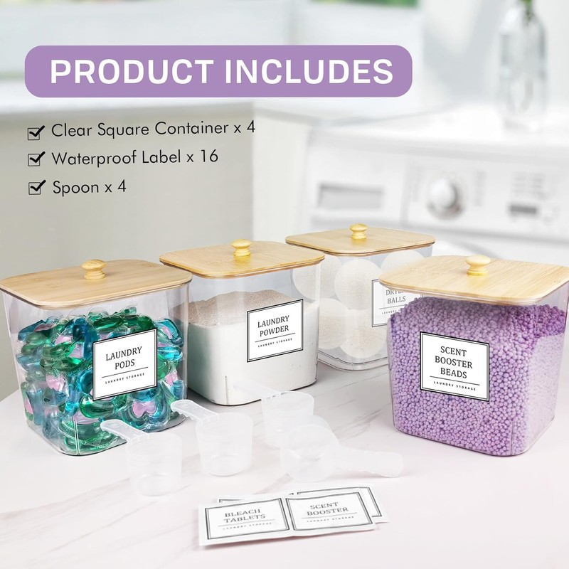 4 Pack Laundry Pods Container,Clear Laundry Room Organization Containers,Large Laundry