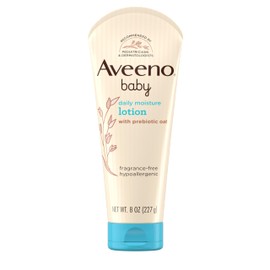 Aveeno Baby Daily Moisture Body Lotion for Sensitive Skin, Hypoallergenic Moisturizing Baby Lotion with Nourishing Oatmeal to Deeply Moisturize Baby's Skin, Fragrance-Free, 8 fl. oz