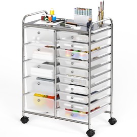 Simple Houseware Utility Cart with 15 Drawers Rolling Storage Art Craft Organizer on Wheels, Chrome