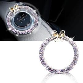 ALITTLEBYLIFE Glass Diamond Engine Start Ring Decals, Car Push Start Button Cover/Sticker, Key Ignition Knob Bling Ring, Sparkling Car Interior Accessories for Women (Colorful)