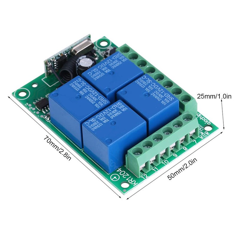 433 MHz Universal Wireless Remote Control Switch DC12V 4CH Relay