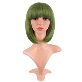 MapofBeauty MapofBeauty 12 Inch /30 cm Fashion Lady Short Straight Synthetic Flat Bangs Bob Wig (Olive Green)