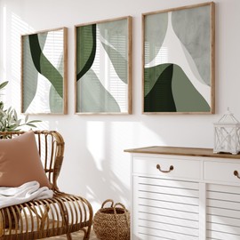 Abstract Green Wall Art | Set of 3 Prints | Sage Green Wall Art | Home Decor | UNFRAMED | A3, A4 (A3)