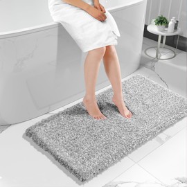 Yimobra Luxury Bathroom Rugs, Fluffy Bath Mats, Non Slip, Water Absorbent Microfiber, Machine Washable, Plush Runner Shower Rugs, Thick Matts for Bathroom Floor&Tub, 56"x 24", Light Gray and White