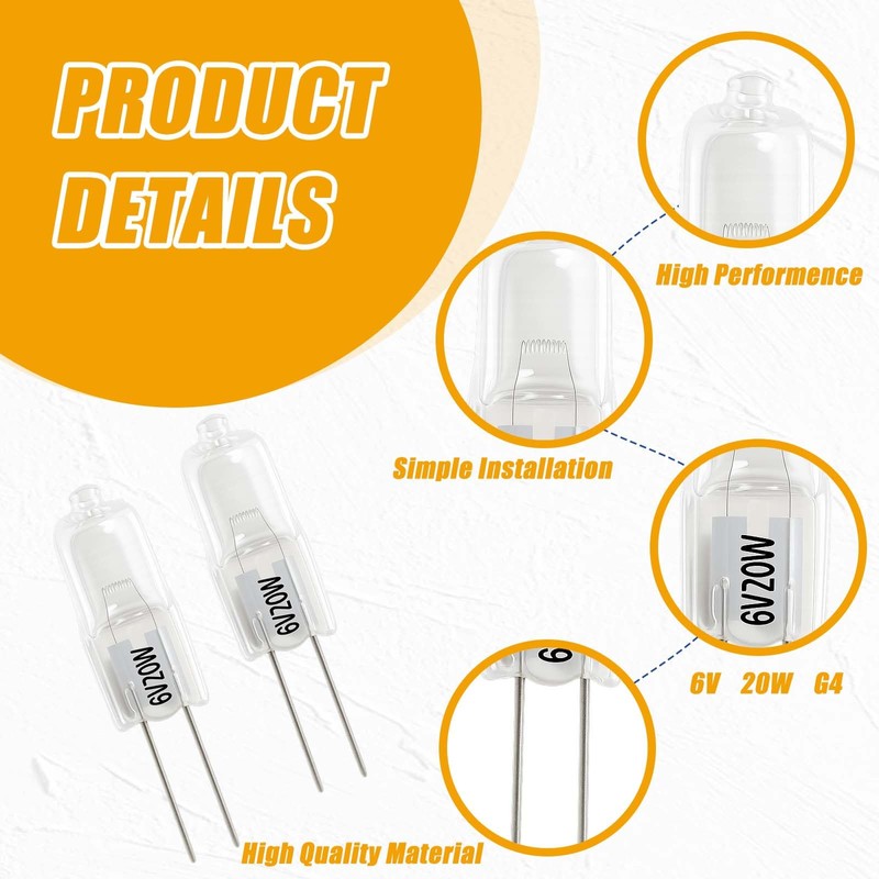 SANJOON 6V 20W G4 Bi-Pin Halogen Bulbs for Microscopes,Replacement Light