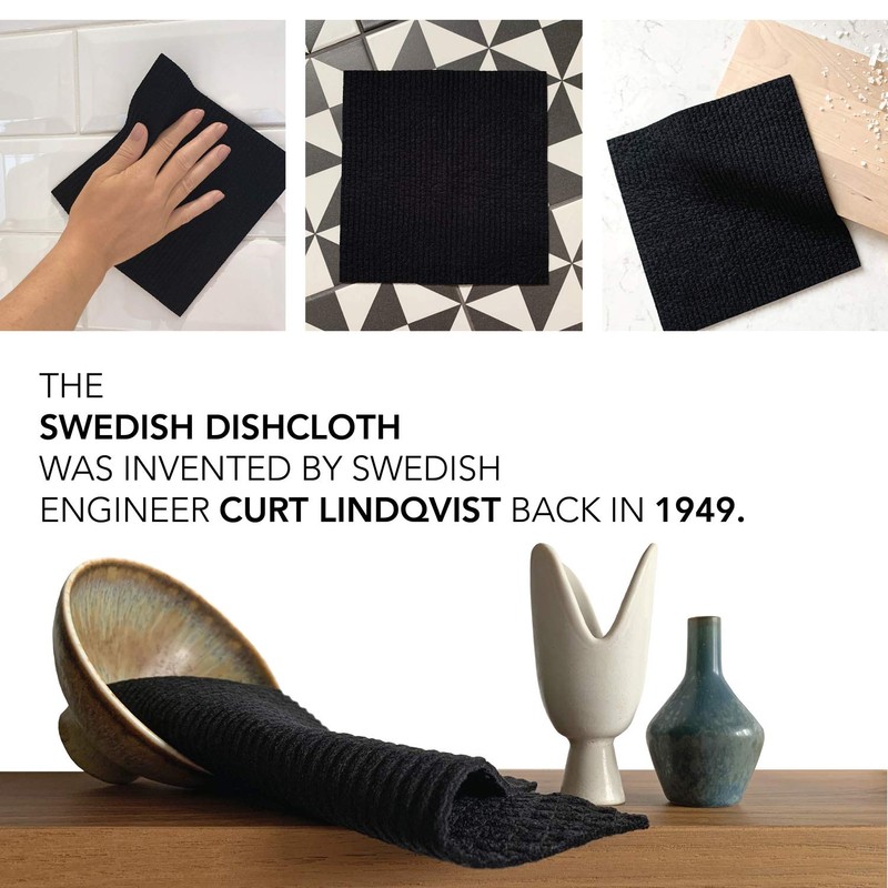 Black Swedish Dishcloths for Kitchen - Set of 3 Swedish