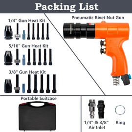 JAHEZYAN Heavy-Duty Orange Pneumatic Rivet Gun Kit with 1/4", 5/16", 3/8" Mandrels, Includes 1/4" & 3/8" Air Inlet Fittings