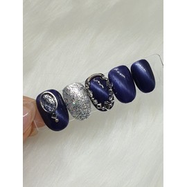 Silent night sky handmade nail tips - Long nose pin / 은은한밤하늘 수제네일팁 - 롱코핀
