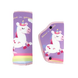 Kids Seatbelt Adjuster Car Seat Belt Pad, Seat belt Pillow for Kids With Shoulder Pad Child Safety Belt Clip, Universal Cover Soft Adjustable Belt Pad Clips Device (Rainbow Unicorn)