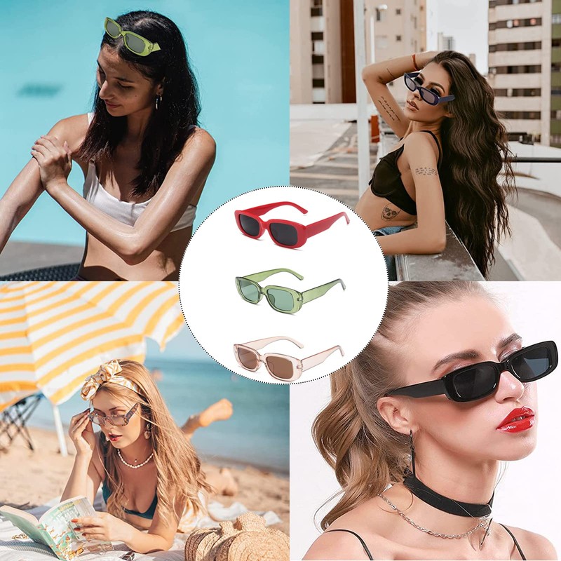 Manqyi Pack of 3 Sunglasses Women's Vintage Retro Rectangular Sunglasses