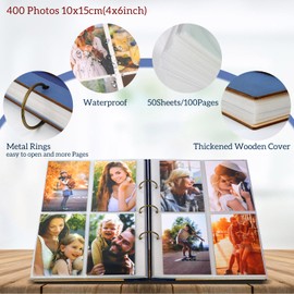 ZEEYUAN 400 Photos Photo Album 10 x 15 cm Wooden Photo Album World Map Photo Book for Inserting Gift for Women and Men