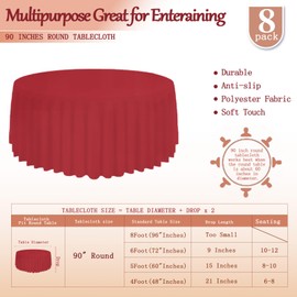 8 Pack Round Tablecloth 90 Inch Cloth Red Tablecloth for Round Tables, Washable Polyester Table Cloth Stain and Wrinkle Resistant Decorative Table Cover for Wedding Party Dining Banquet