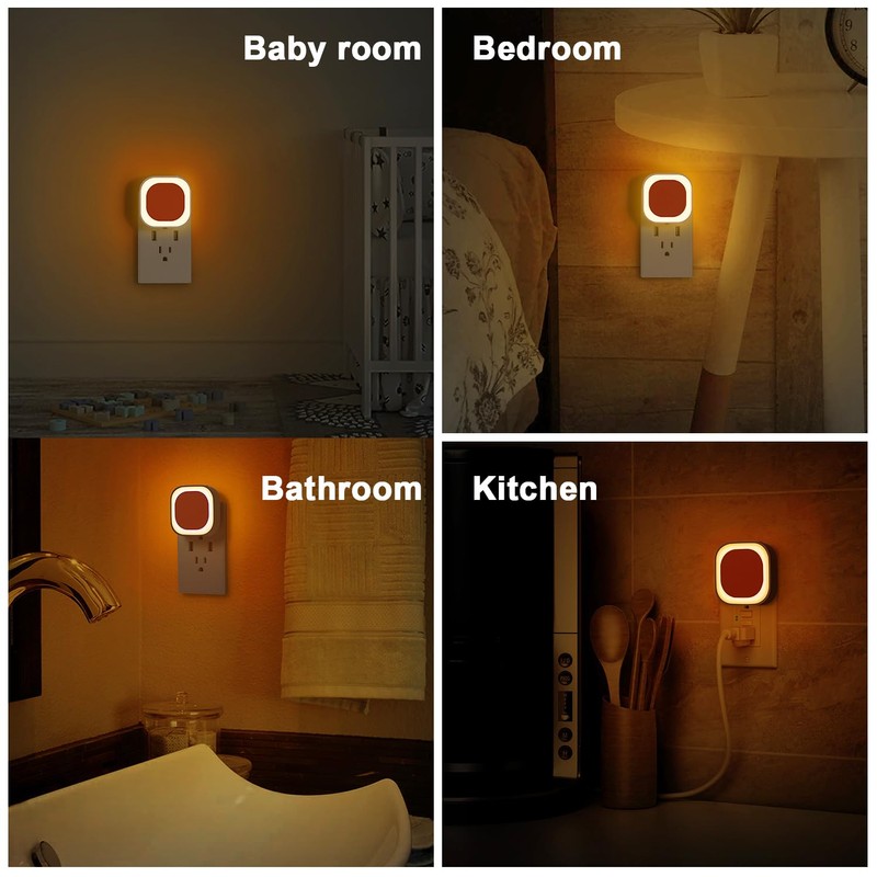 YUNLEX 2 Pack Plug in Dimmable Amber Night Light, Auto