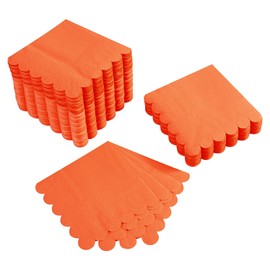 BEFORYOU 100 Pack Cocktail Napkin 2-Ply Scalloped Edged Dessert Napkins Folded 5 x 5 Inches Disposable Napkins for Dinner Wedding Birthday Party Bridal Anniversary Reception Event (Orange)