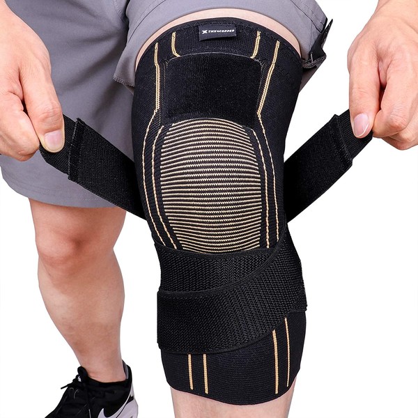 Thx4 Copper Sports Compression Knee Brace with Adjustable Strap, Arthritis Relief, Joint Pain, MCL, Added Support (X-LARGE)