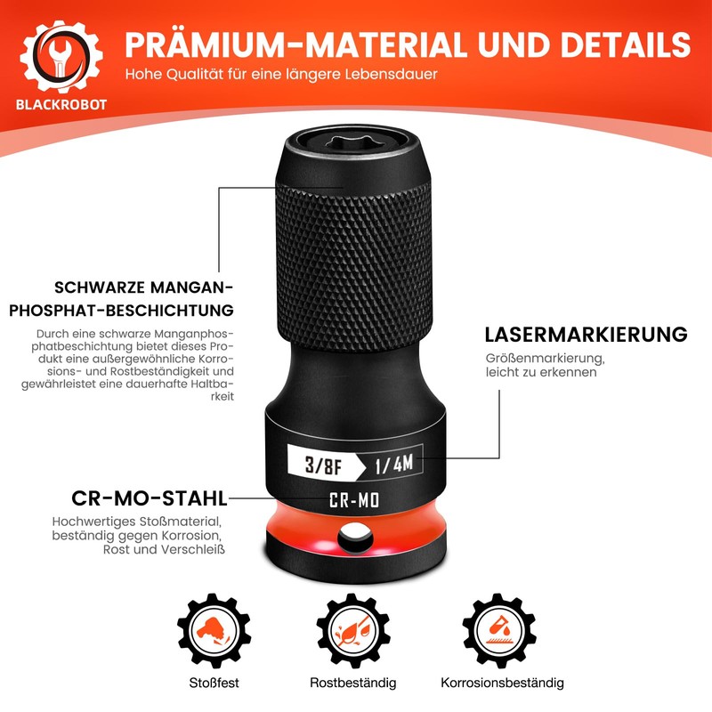 3-Piece Impact Wrench Bit Adapter, 1/2 3/8 1/4 Inch Square