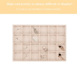 AIRZSNRY Large Velvet Jewelry Tray, Drawer Organizer for Jewelry in Dresser, Stackable Jewelry Drawer Organizer Inserts for Earring Necklace Bracelet Rings(Beige,24grid)