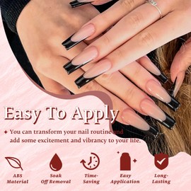 EternalClassic Black French Tip Press on Nails Medium Coffin Fake Nails, 150pcs French Gel Nail Tips Nude Nail Press ons, Medium Press on Nails Coffin False Nails Stick on Nails for Nail Extension