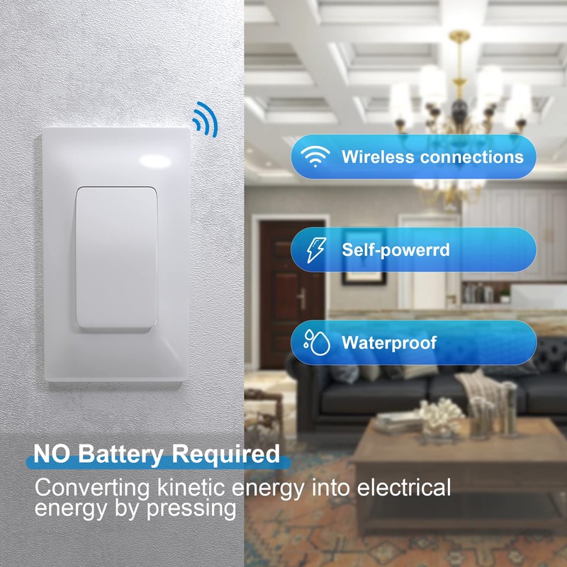 Milfra Self-Powered(No Battery Required) Wireless Light Switch and Receiver Kit,