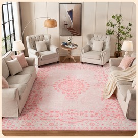 Istana Pink 9x12 Foldable Stain Resistant Washable Eco-Friendly Area Rug for Living Room