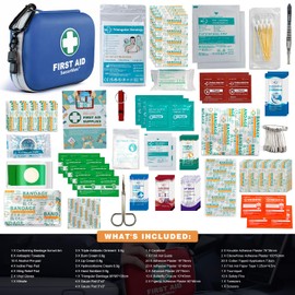 SuccorWare 150 Pieces Mini First Aid Kit - Small Medical Kit with Hard Shell - Emergency First Aid Kit for Car, Travel, Home, Outdoor, Office, Camping, Hiking (Blue)