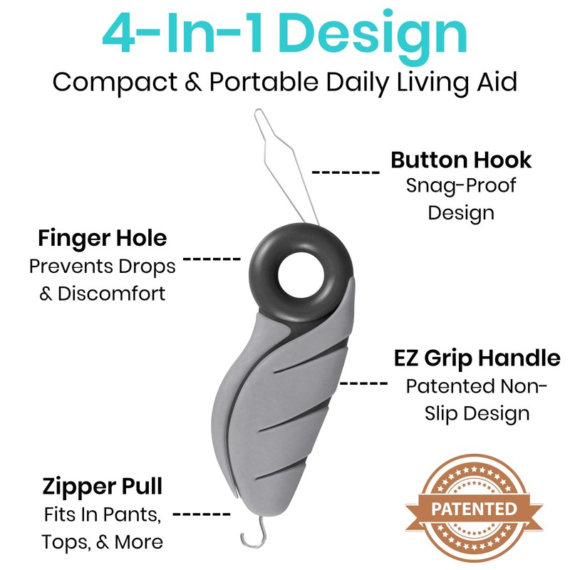 Vive Button Hook with Finger Hole - Zipper Gripper Pull