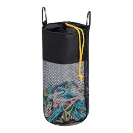 GNEGNI LIFE Clothes Peg Bag Mesh Clothes Peg Bag with Hooks for Hanging Clothes Pegs 300 Compartments Portable Clothes Peg Bag Quick Drying Bag for Clothes Pegs, black, Peg Bag