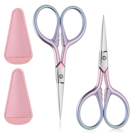 2 Pack Eyebrow Scissors, Stainless Steel Mustache Lash Scissors for Women, Pink Straight Tip Nose Hair Trimmer Scissor for Men, Women, Eyebrow, Facial Hair Beard, Eyelashes, Nail Scissor