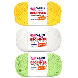 Hilo para ganchillo y tejer, hilo de algodón para principiantes con puntadas fáciles de ver, mezcla de algodón y nailon, hilo fácil para principiantes (3 x 50 g), amarillo, blanco y verde
