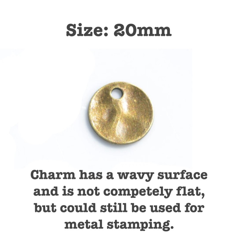 Antique Brass Wavy Circle Charm, Bronze Tone Disc Stamping Blank