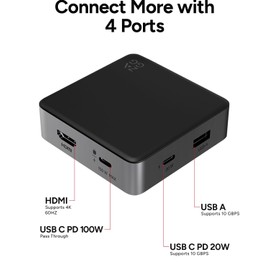 ZAGG 4-Port Hub - Versatile USB-C PD, USB-A HDMI Adapter, High-Speed Charging & 4K Display Support, Compact for Travel, Compatible with Windows, macOS, iPadOS, ChromeOS, Android