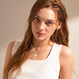 Miss Chipmunk Cross Jesus Necklace for Women Girls,Bible Verse Pendant 14K Gold Plated Christian Baptism Religious Gifts,Birthday Christmas Jewelry Gifts for Women Girls Daughter (1:9, Gold)