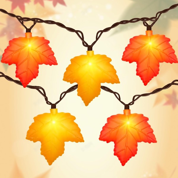 Fall Decor - LED Fall String Lights Orange Yellow Leaf
