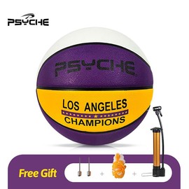 PSYCHE Basketball 29.5"28.5" 27.5" 22.5"  With Free Needle and Pump, Original Classic Rubber Indoor Outdoor Sports Ball:_Purple-White-Gold_Size 5 (6-10 years old)