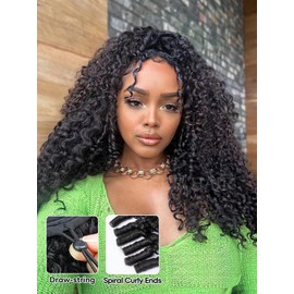 ISEE Half Wig Human Hair for Women 22 Inch Burmese Curly with Spiral Curls End Glueless Wigs 180% Density Flip Over Beginner Friendly Wear Go Drawstring Wig No Glue No Sew Natural Color & Easy Install