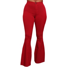 Red Bell Bottom Jeans for Women Skinny Flared Jeans Elastic High Waisted Vintage 70s Classic Stretchy Wide Leg Denim Pants(A-Red,XXLarge)