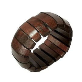 Multi-Colored Wooden Beads Stretch Bracelet Wide Chunky Bangle Bohemian Jewelry Wood Elastic Wristband for Women-Brown