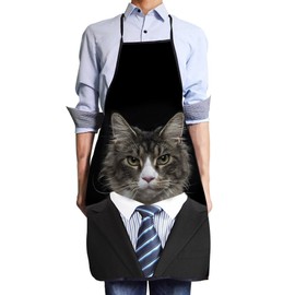 VIPbuy Cooking Apron Kitchen Apron BBQ Apron Multicoloured/Black Funny Apron Women Men Adults Couple Animal (Giraffe/Duck/Cat) Apron Washable Black/Landscape, cat