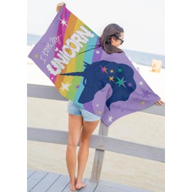 Jay Franco Unicorn Academy Bath Pool Beach Towel - Kids Purple Super Soft & Absorbent 100% Cotton Towel, Measures 28 x 58